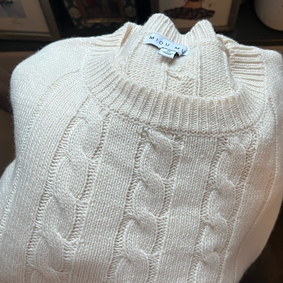 Miou Muse Cream Light Cable Knit Sweater - Picture 4 of 5